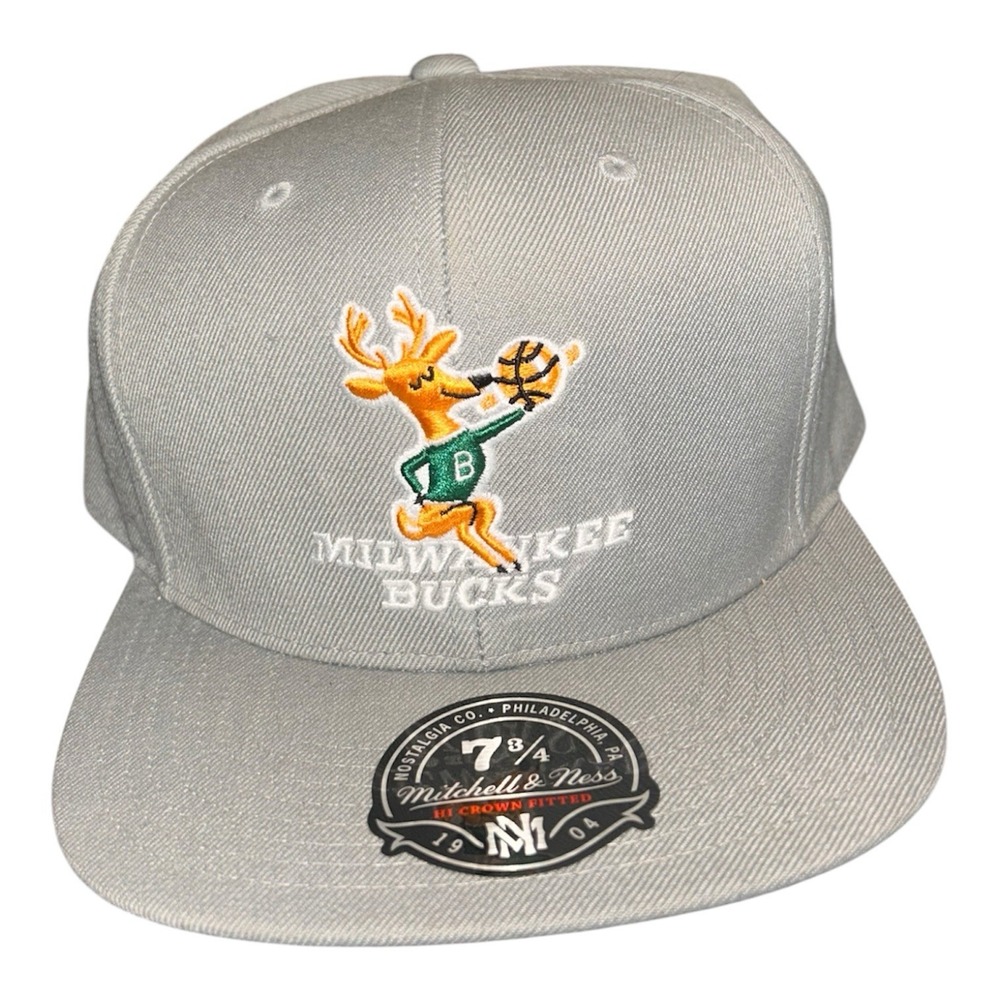 Mitchell & Ness Milwaukee Bucks Bango Mascot Gray Fitted Hat Cap 7 3/4 NBA